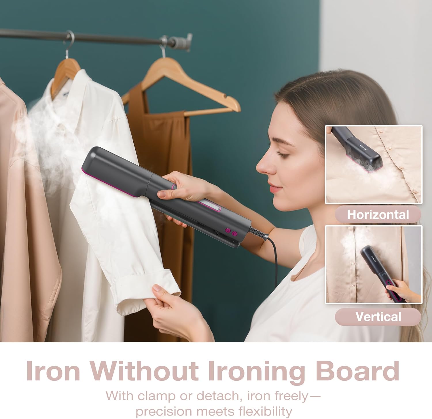 Newbealer 3-in-1 Travel Iron - Global Voltage Clothes Steamer & Dry Iron | Fast Heating, Auto-Off, Ash Pink