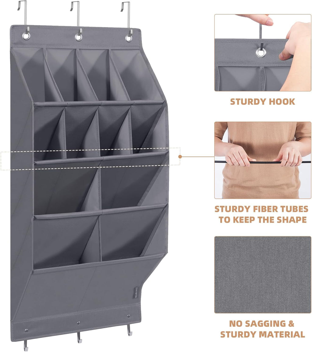 Storage Maniac Over Door Shoe Organizer - 12 Pocket Hanging Rack for Closet & Dorm | Grey