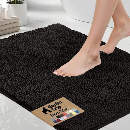 GORILLA GRIP Bath Rug Mat - Thick Soft Absorbent Chenille | Quick Dry Microfiber 36x24 Black