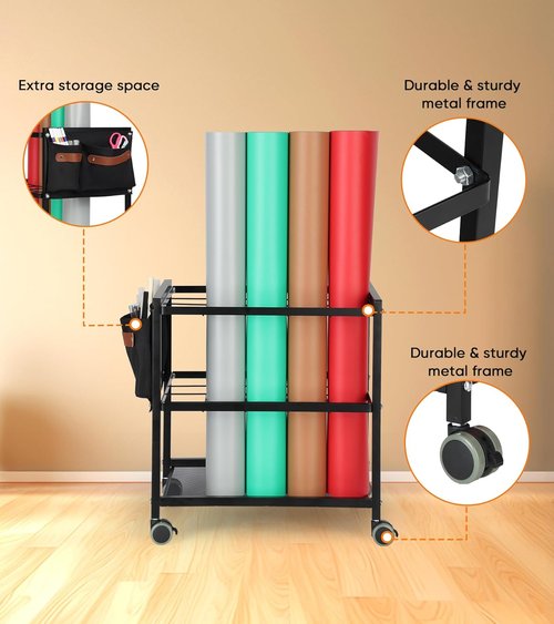 Blueprint Storage Rack Cart - Mobile 20-Slot Blueprint Holder with Side Storage Bags | Double-Layer Grids, Silent Wheels