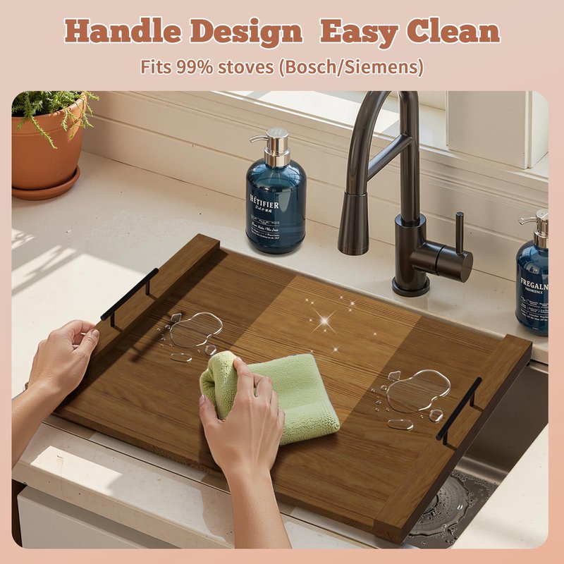 TIRYIUOU Gas Stove Top Cover: Wooden 30 * 22 inches Noodle Board Stovetop Covers with Handles, Wood Cutting Board for Kitchen Gas Stove and Electric Stove
