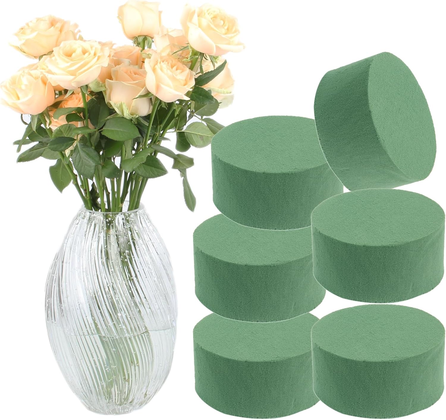 Skiennix Floral Foam - 6 Pack Round 3" Green Wet & Dry Foam for Fresh & Artificial Arrangements