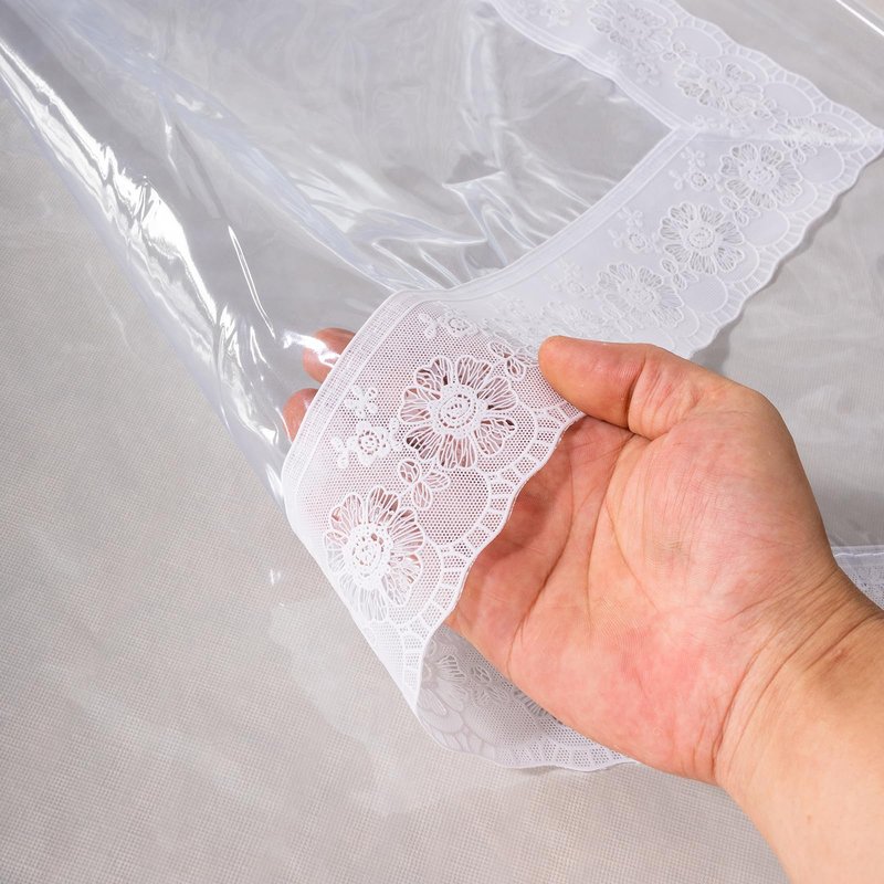 Lace Trim Tablecloth, Crystal Clear Vinyl, Waterproof Plastic Table Cover with Decorative White Border for Dining Tables (60x90in)