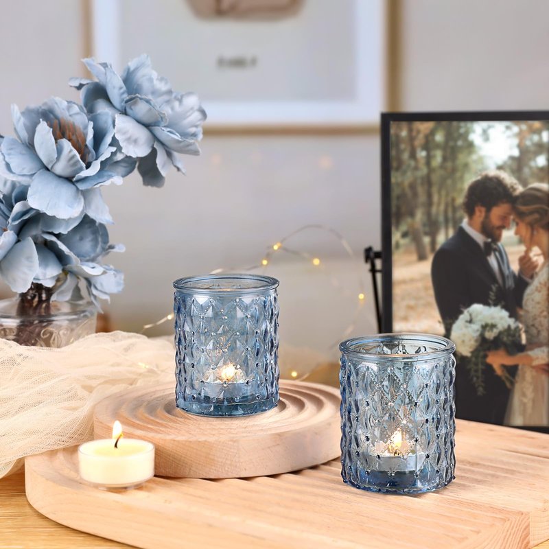 NITIME 36pcs Blue Votive Candle Holders-Glass Candle Holder for Wedding Decor, Tea Light Candle Holders for Centerpiece Table Decorations, Home Decor and Party Decor