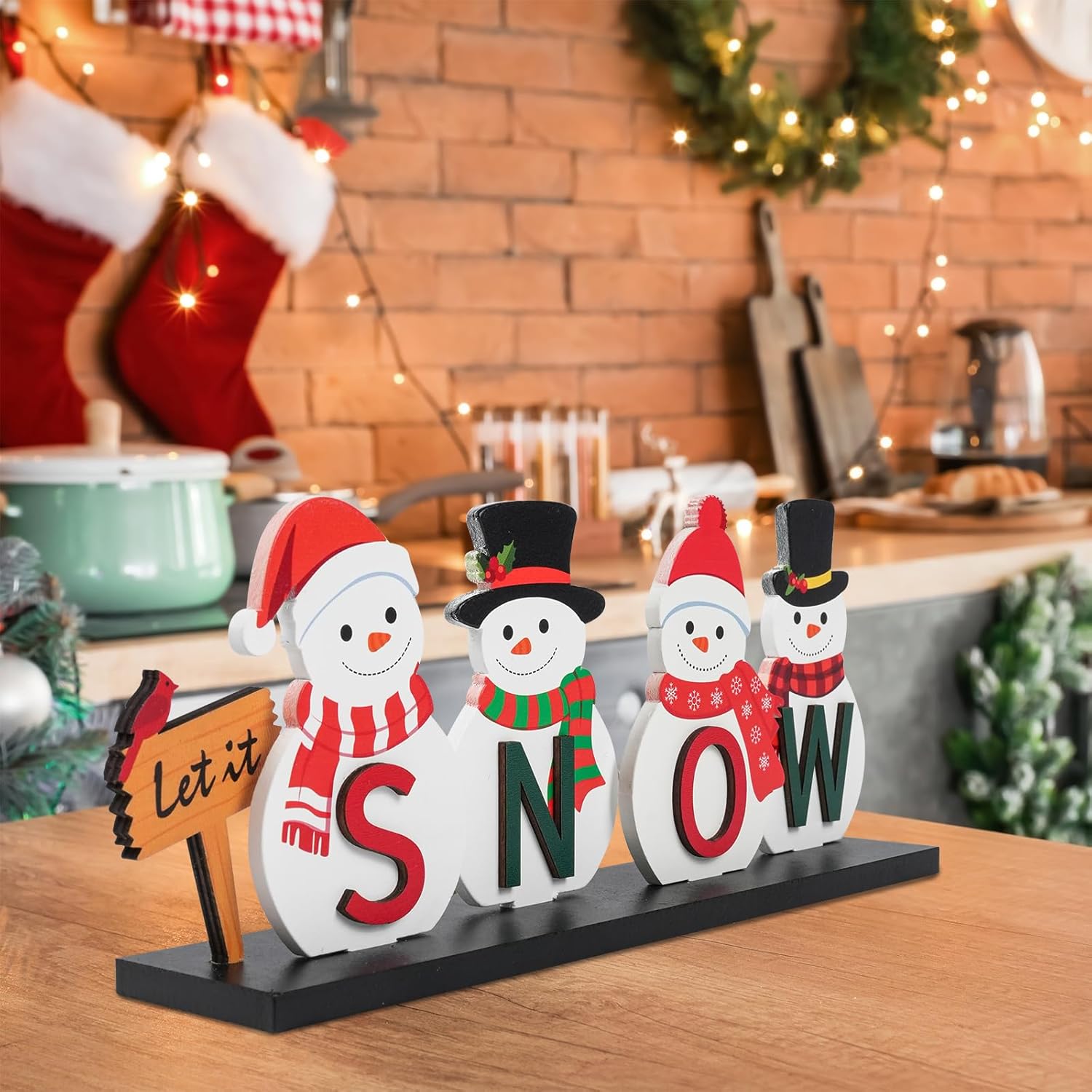 Wooden Snowman Table Centerpieces - Festive Christmas Decor for Holiday Office Desk & Tiered Trays
