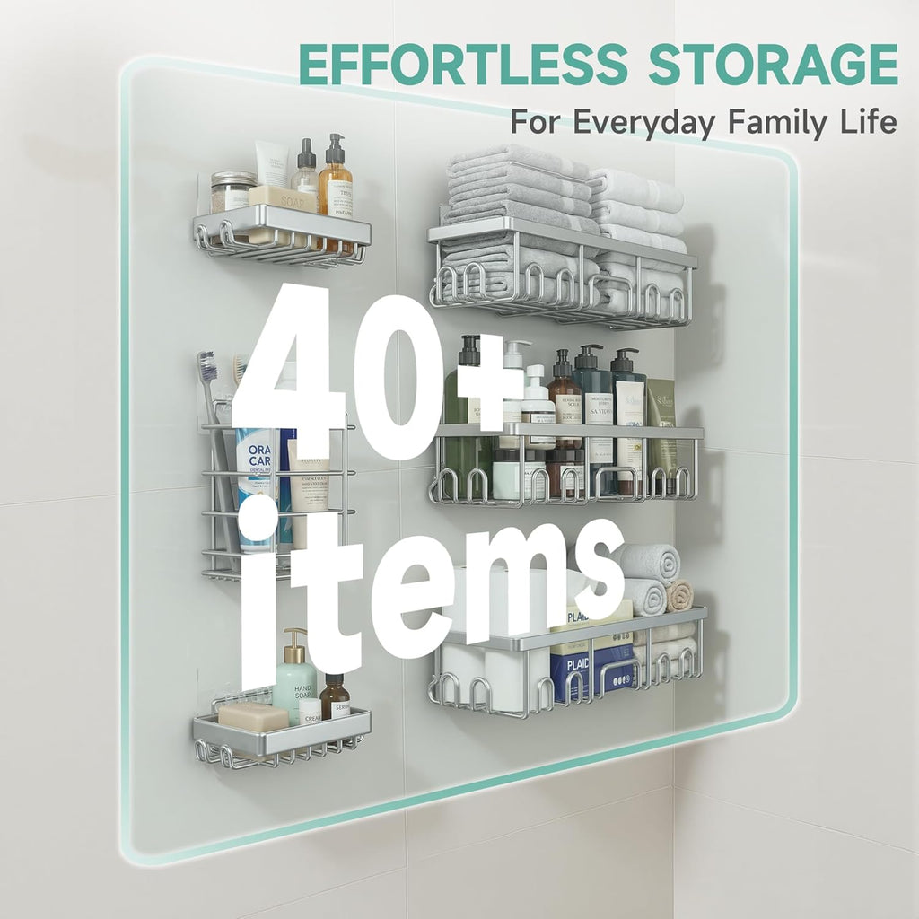 Veken Shower Caddy - Award-Winning Large Wall Mounted Organizer | 6-Pack Bathroom Storage with Soap Dish & Toothbrush Holder