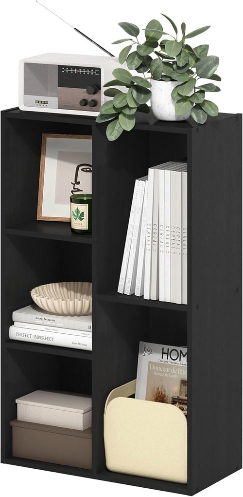 Furinno LUDER Bookshelf - 5-Cube Reversible Bookcase for Easy Assembly | Blackwood Finish, 9.4 x 19.5 x 31.5