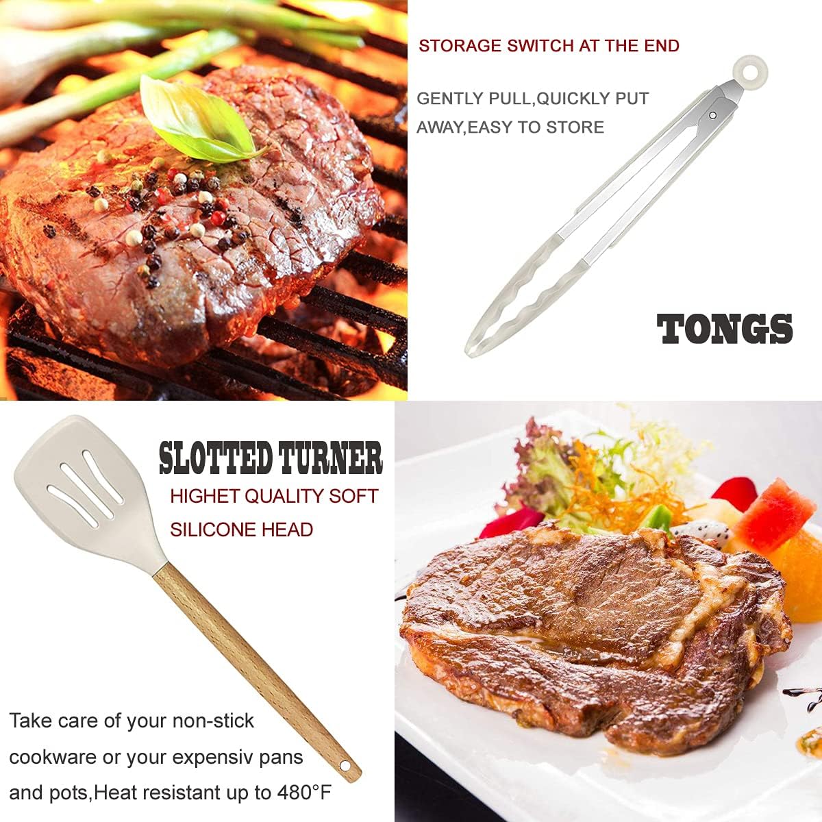 Skiennix Kitchen Utensils Set - 35-Piece Heat Resistant Silicone & Wooden Cooking Tools for Nonstick Cookware