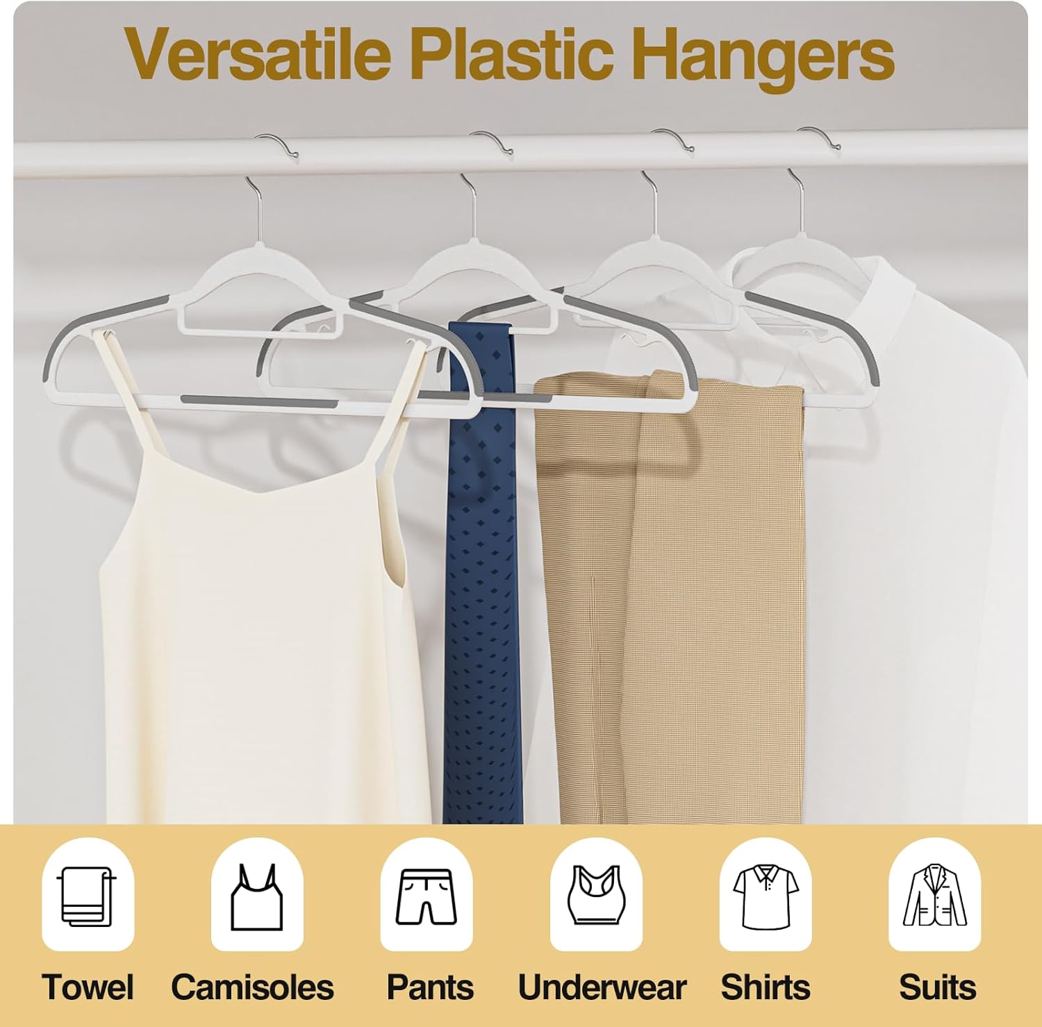 Plastic Hangers 50 Pack - Heavy Duty 16.5 in Non-Slip Clothes Hangers with 360° Swivel Hook | White & Dark Gray