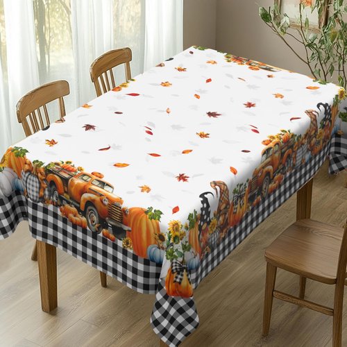 yrhsnclsdg Fall Tablecloth Thanksgiving Tablecloths Rectangular 60x102 Inch, Autumn Harvest Plaid Truck Gnome Pumpkin Table Cover Waterproof for Fall Thanksgiving Dinning Table Decorations