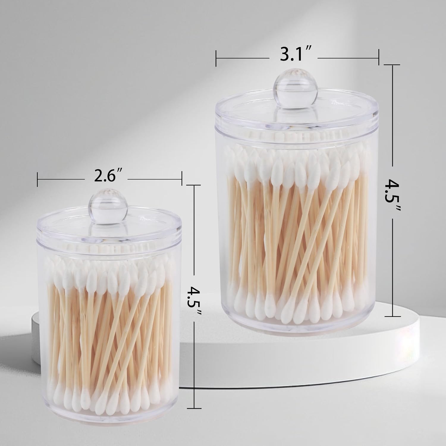 Skiennix Acrylic Qtip Holder Dispenser Set - 4 Pack Canisters for Makeup & Bathroom Organization | 10 & 12 oz
