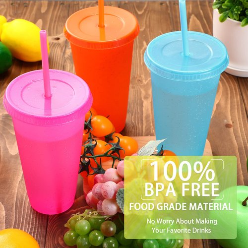 Honeydak 15 Pack Tumbler with Straw and Lid Bulk Cups for Gifts Glitter Plastic Coffee Cups 24-27 oz Reusable Water Bottle Iced Coffee Travel Mug Party Favors for Birthdays Travel (Cute Colors)