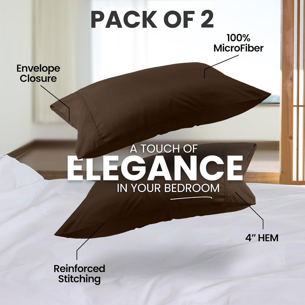 Utopia Bedding Pillow Cases - Soft Brushed Microfiber 2-Pack | Oeko-TEX Certified, 20x26 Inches (Brown)