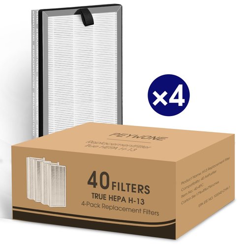 40 Replacement Filter Compatible with MA Air Purifier 40 Series, 3-in-1 High-Efficiency H-13 Grade, Pre-Filter and Activated Carbon, 4 Pack