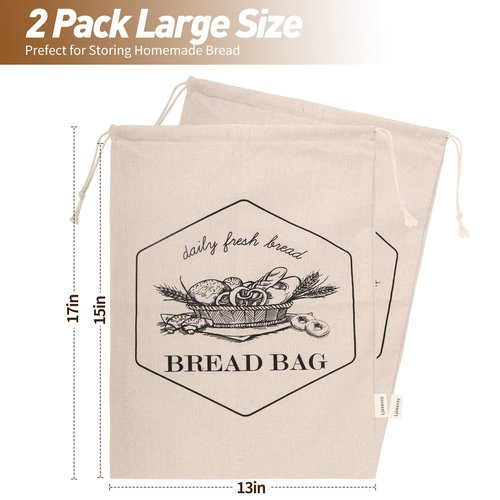 Bread bags for homemade bread with TPU lining, Ljexsvoy sourdough breads bag, and linen bread bag, 2 (13.5 x17.5inch), reusable breads bags,good helper for storing fresh