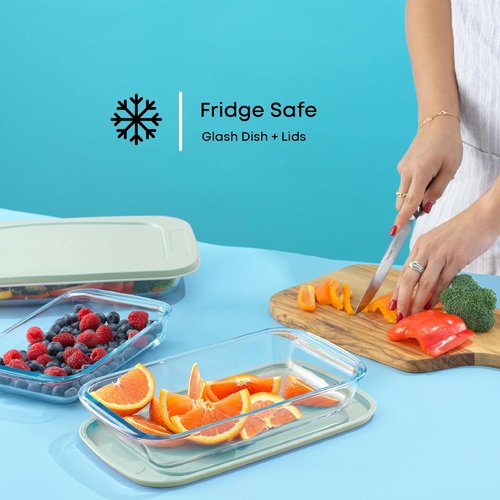 JoyJolt 8-Piece Borosilicate Glass Baking Dish Set - Deep Rectangle Dishes with Sage Green Lids for Casseroles & Lasagna