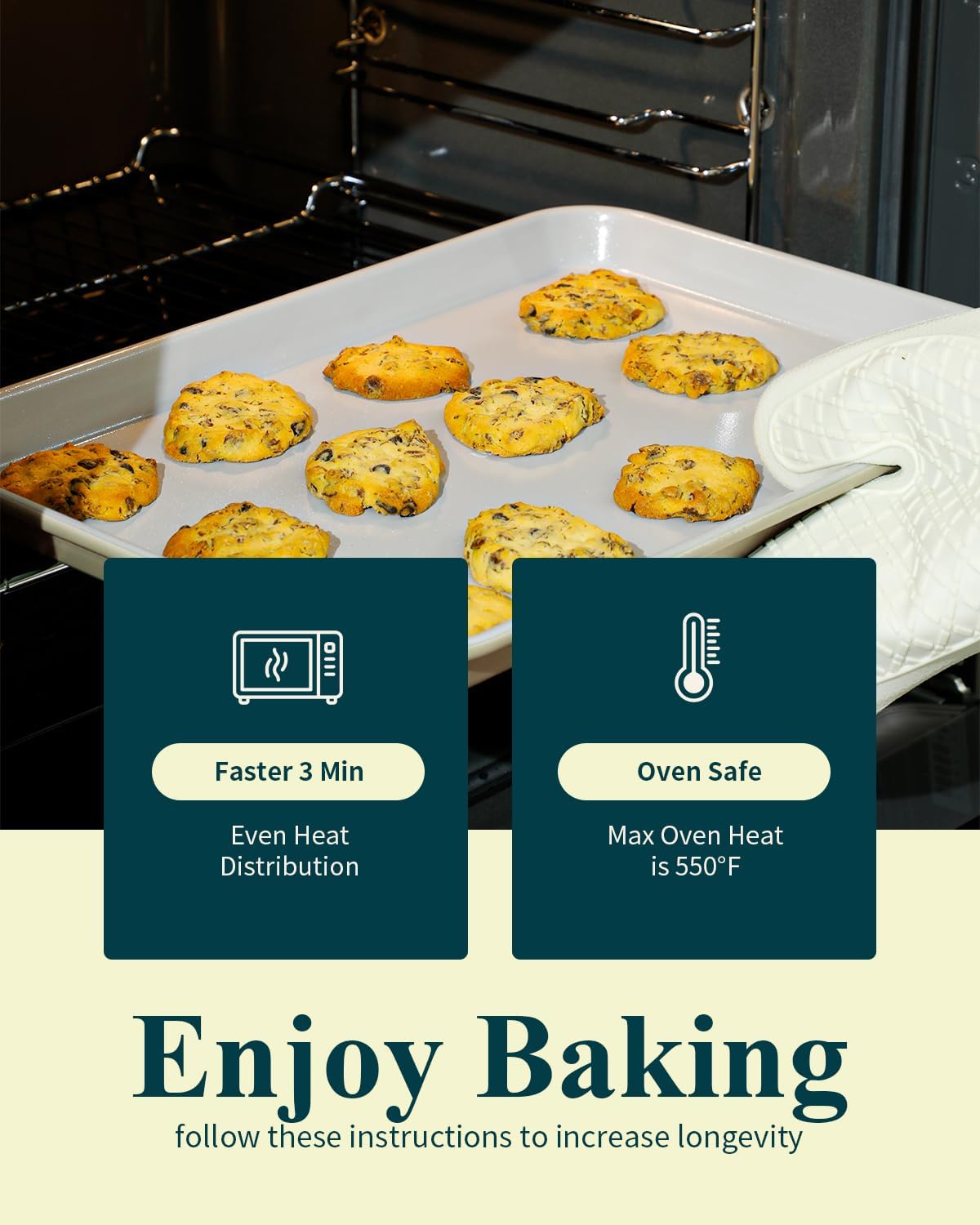 Skiennix 7PCS Ceramic-Coated Baking Sheet Set - Non-Stick Jelly Roll Pan & Accessories | Oven Safe to 550°F, Sunshine Cream