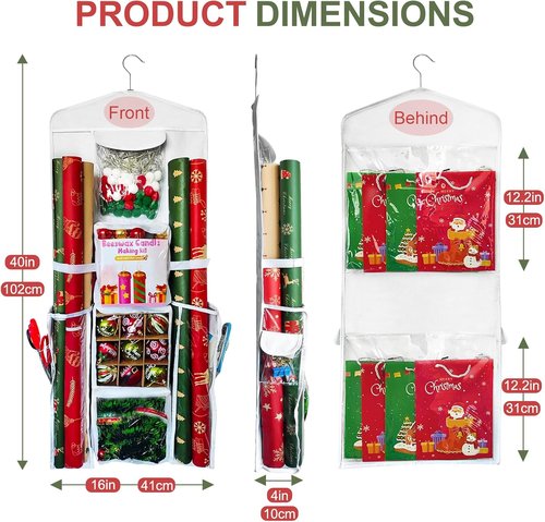 Gift Wrap Organizer - Double-Sided Hanging Storage Bag for Wrapping Paper | Black