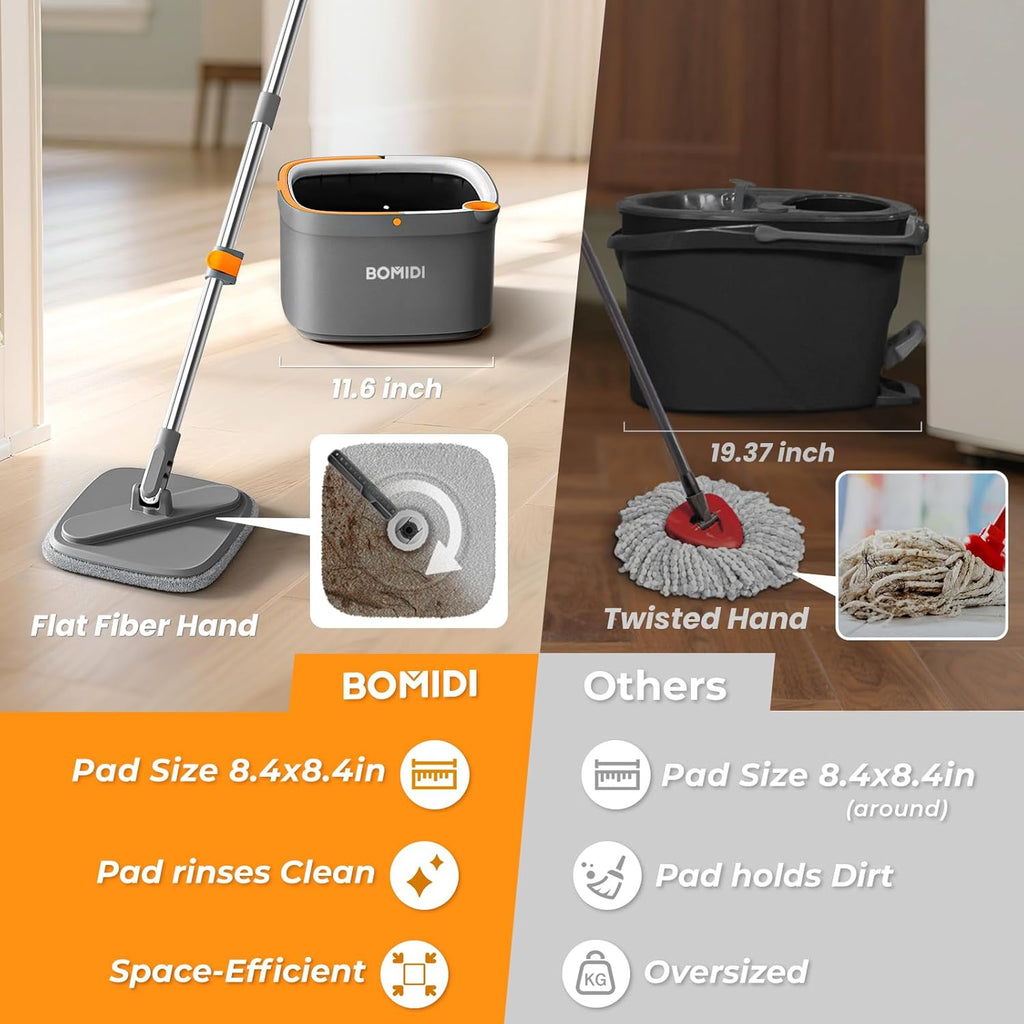 Skiennix Spin Mop and Bucket Set - Deep-Cleaning System with Separate Dirty Water | Versatile for Floors and Walls