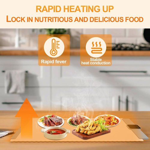 Electric Warming Tray - Foldable Food Warming Mat with 5 Temp Setting, Full-Surface Heat in 5s, 4 Hours Auto-Off, Easy to Clean with Nano-Material, for Buffet, for Party, for Thawing (L)