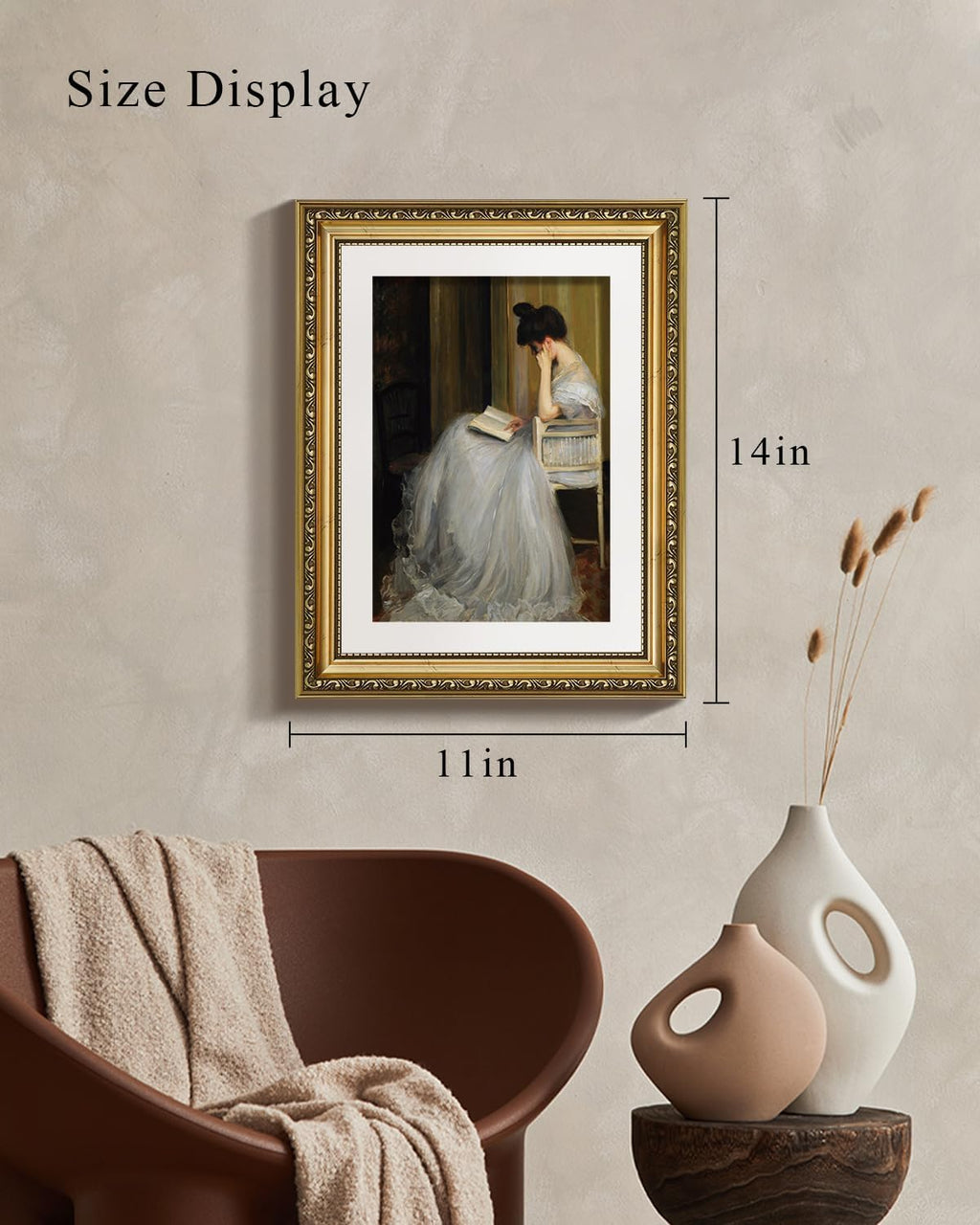 VIYYIEA Gold Framed Wall Art | Elegant Canvas Print Home Decor | White, 11x14 Inches