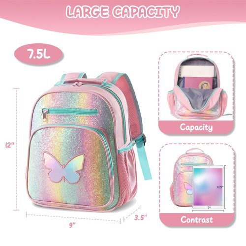 Hairao Toddler Backpack for Girls 2-4,Preschool Kindergarten Butterfly Backpacks,Small Backpack for Kids,Toddler Bookbag with Chest Strap