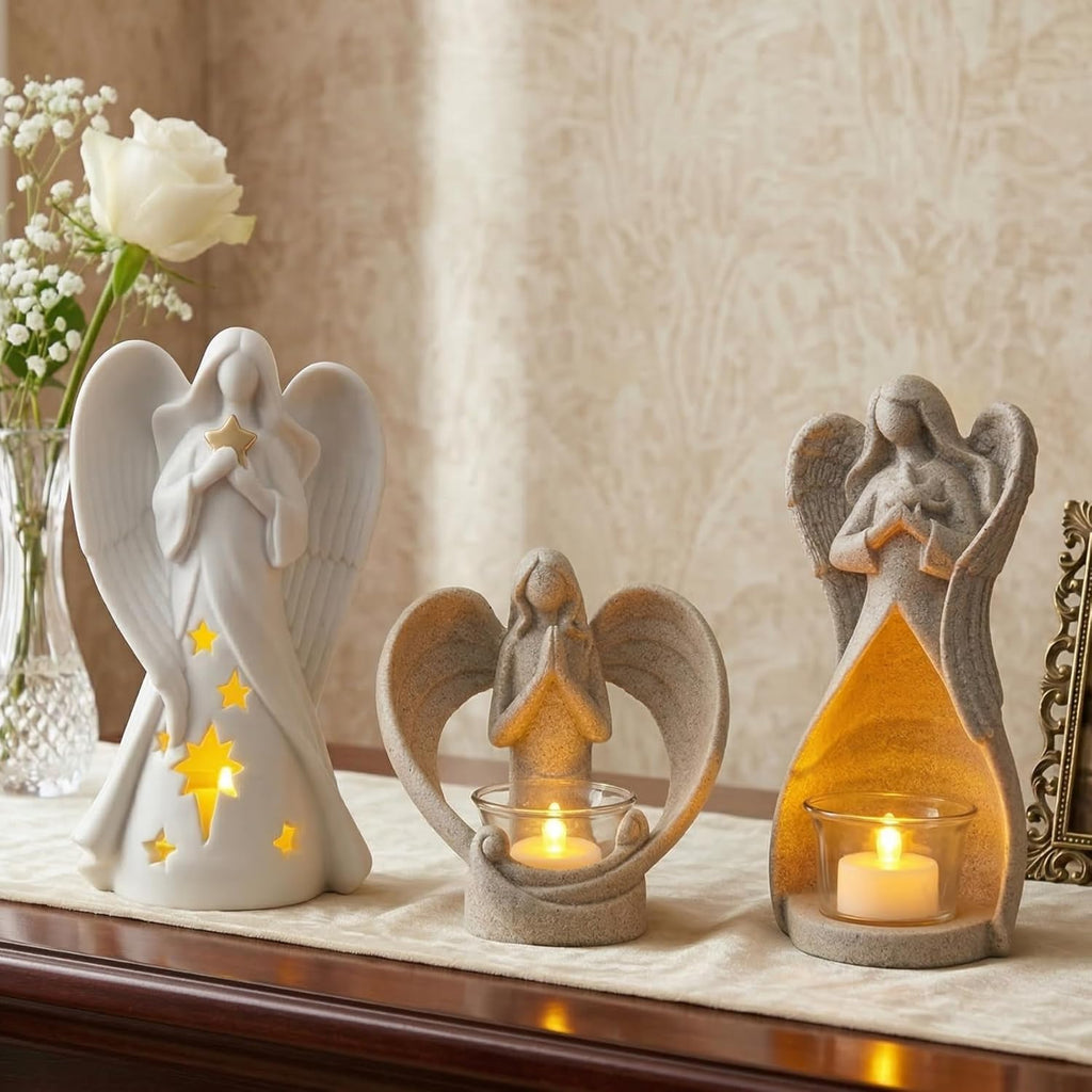 OakiWay Memorial Candle Holder - Angel Figurines with Flickering LED Tealight | Sympathy Gifts for Loss