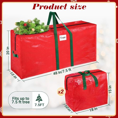BlessedSeason Christmas Tree Storage Bag - 7.5 Ft Waterproof Design with 2 Large Tinsel Garland Bags, Reinforced Handles