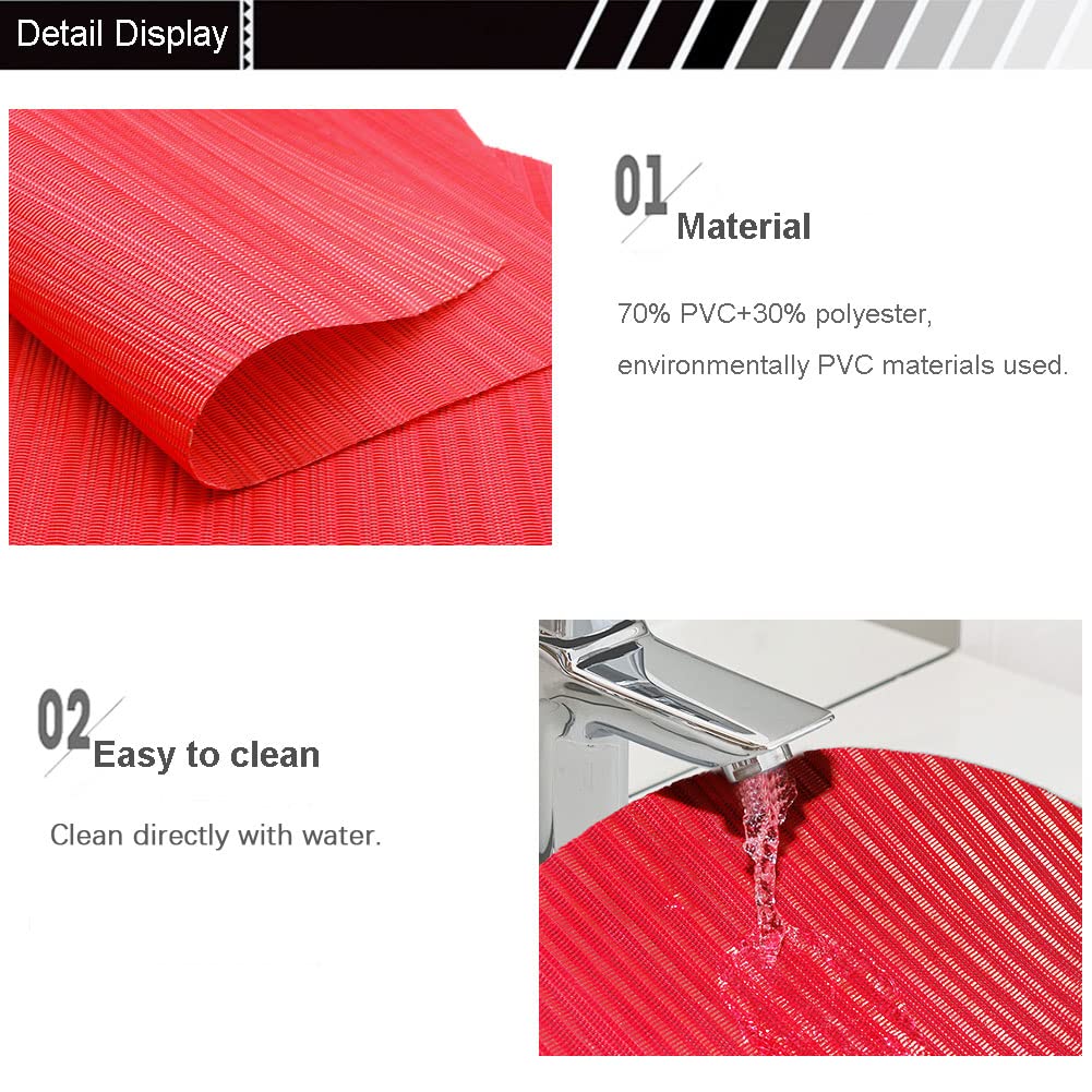 SvaTao Round Table Placemats Wedge Shaped Place Mat with Centerpiece Round Mat Table Mats Washable, Set of 7 Placemats for Dining Table(Red)