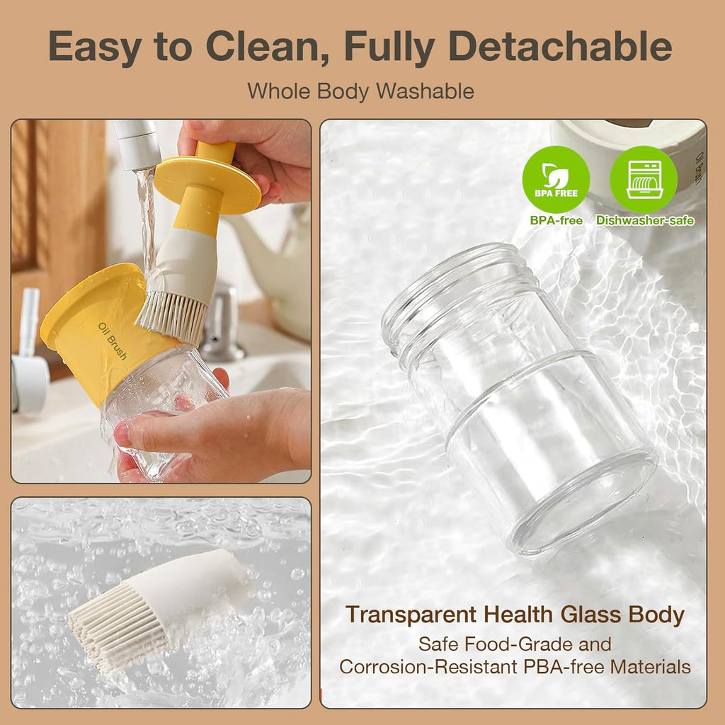 YARRAMATE Oil Dispenser with Brush - 300ml Glass Bottle for Kitchen | Heat Resistant Basting Brush - Orange