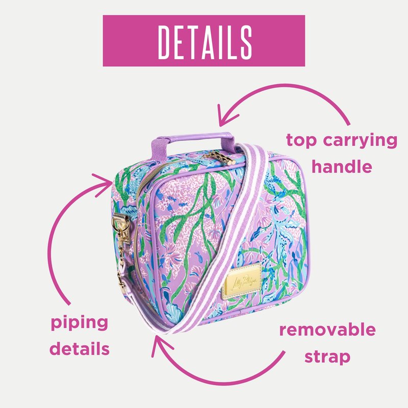 Lilly Pulitzer Insulated Lunch Box for Women, Cute Lunch Cooler Bag with Adjustable/Removable Shoulder Strap, Secret Escape