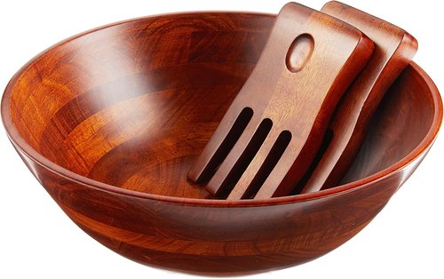 Lipper 3 Piece - Dark Cherry Salad Serving Bowl with Salad Hands Set