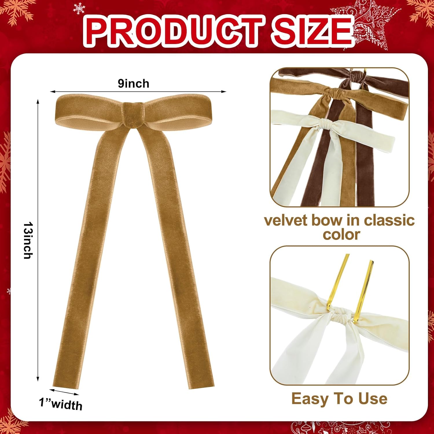 Skiennix 24 Pcs Velvet Bows - Vintage Ribbon Bows for Christmas Tree & Crafts | 9 x 13 Inch, Brown, Khaki, Beige