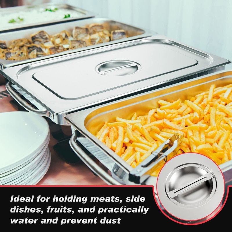 Suclain Full Size Steam Table Pan Covers Hotel Pans Covers with Handle 0.8 mm Thick Stainless Steel 20.8"L x 12.8"W Commercial Food Lid for Steam Food, Buffet, Roasting(8 Pack)