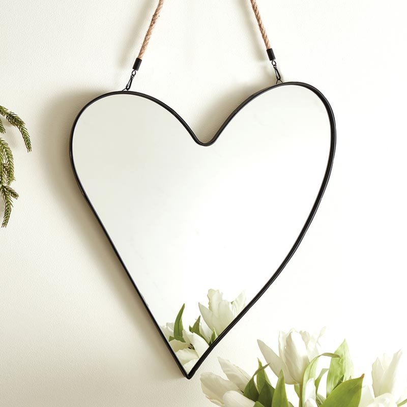 Santa Barbara Design Studio Hanging Mirrors Heart-Shaped Black Metal Framed Mirror, 16" x 18", Rustic Heart