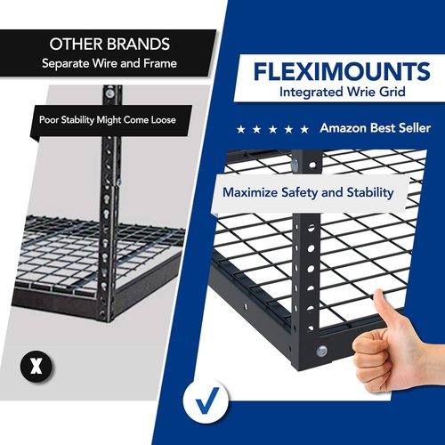 FLEXIMOUNTS 2x8 Garage Storage Rack - Heavy-Duty Adjustable Overhead System | 400lbs Capacity, Black