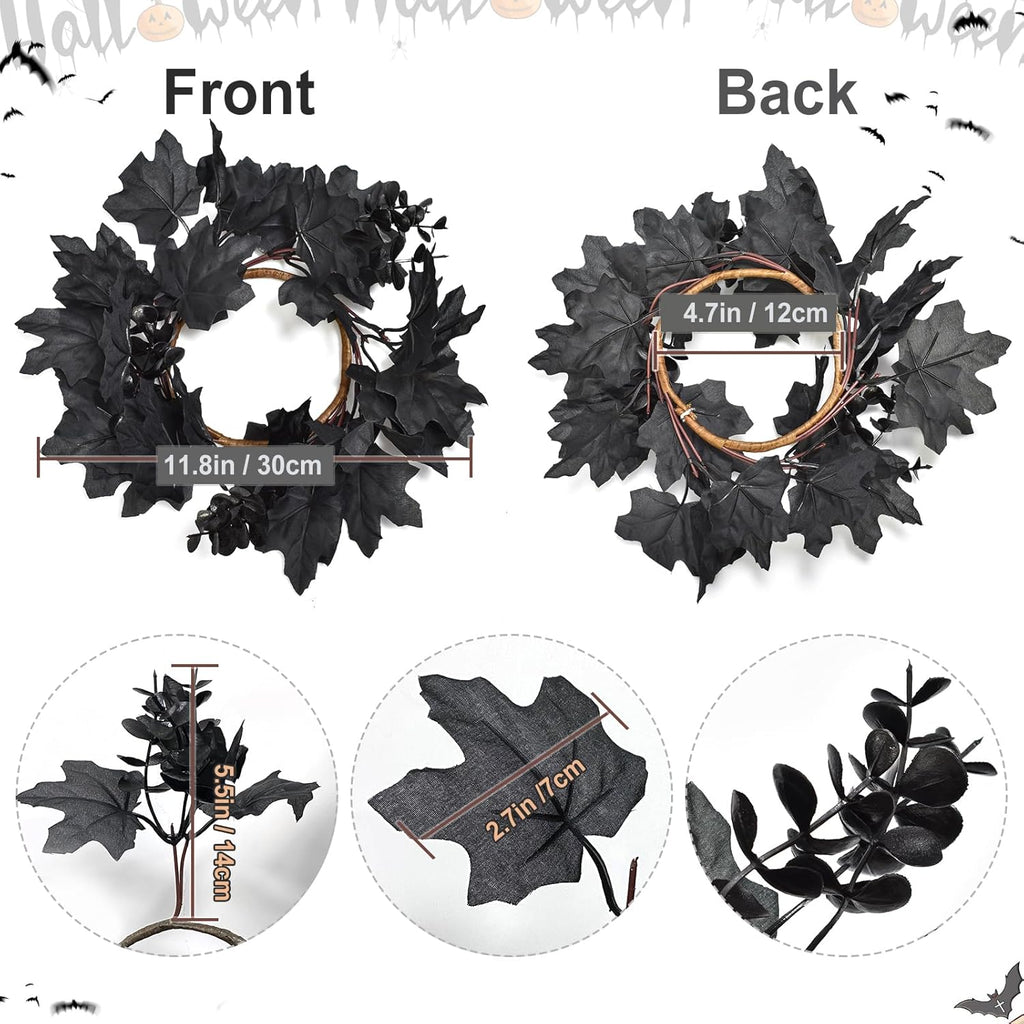 Skiennix Halloween Black Candle Rings - 6Pcs Maple Leaf Wreaths for Fall Table Centerpieces | Home Decor