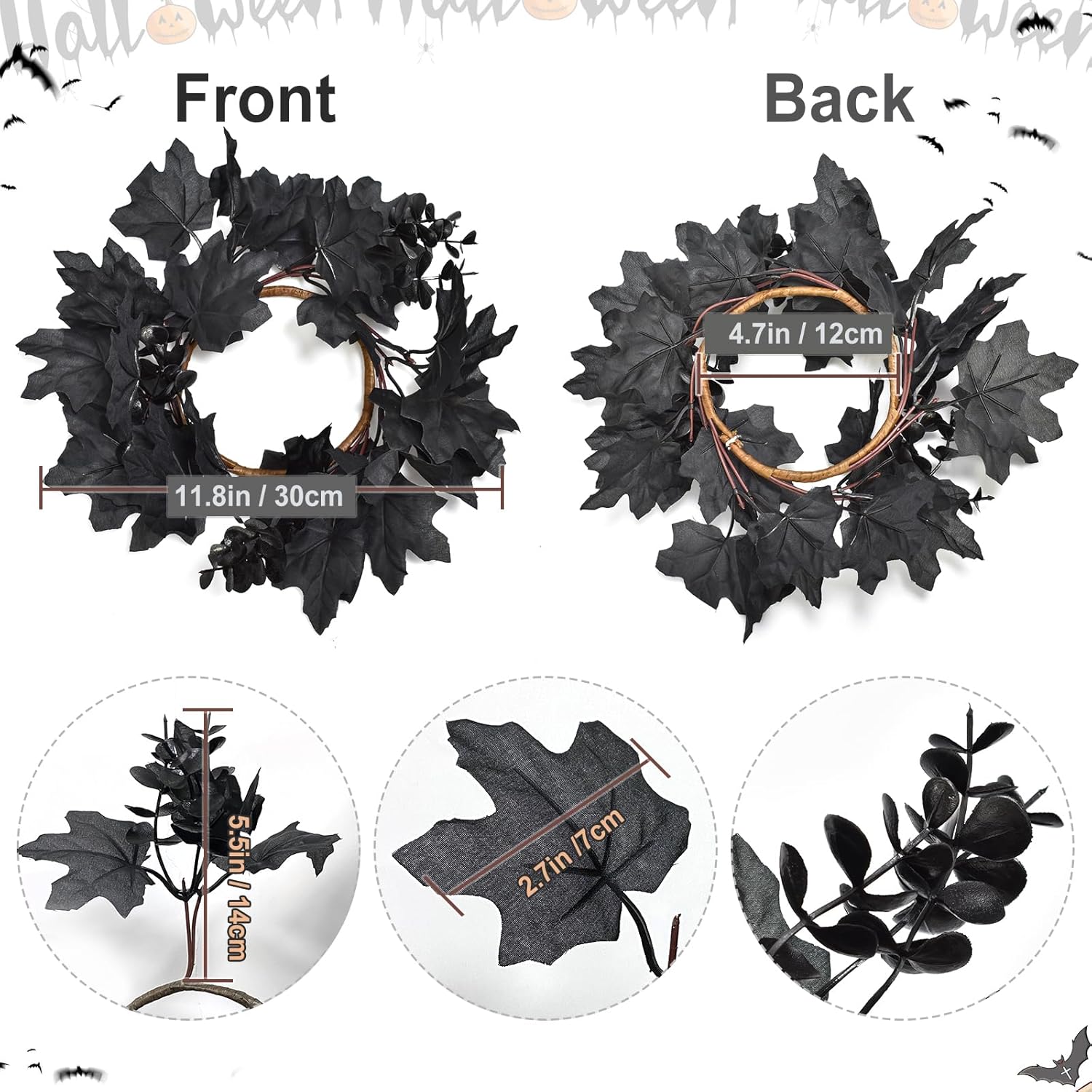 Skiennix Halloween Black Candle Rings - 6Pcs Maple Leaf Wreaths for Fall Table Centerpieces | Home Decor