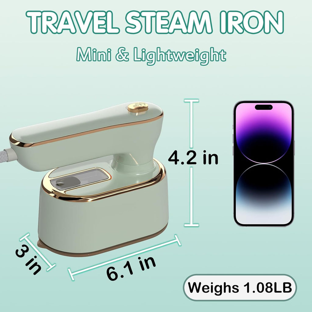 Skiennix Travel Steamer | Mini Portable Iron for Clothes - Compact Design for Home & College (Mint Green)