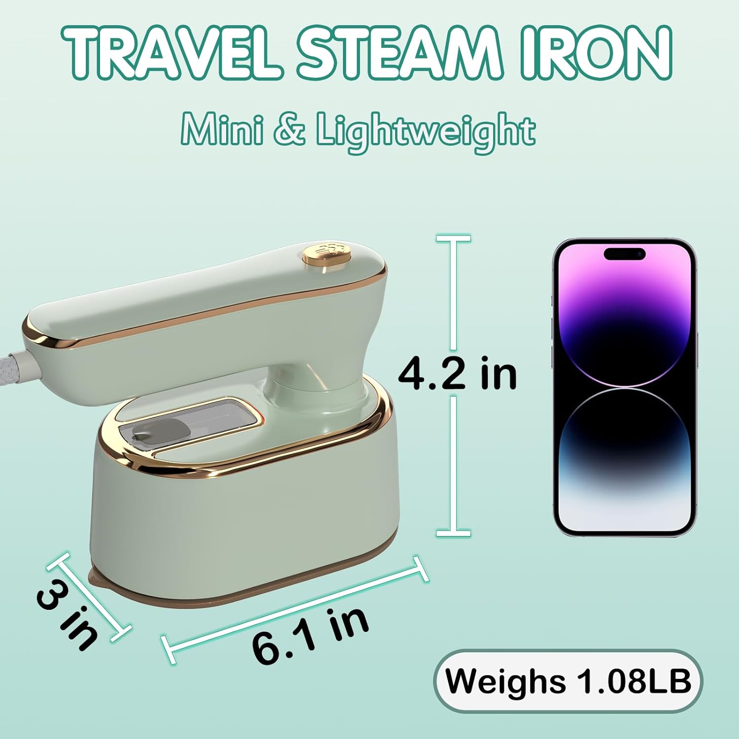 Skiennix Travel Steamer | Mini Portable Iron for Clothes - Compact Design for Home & College (Mint Green)