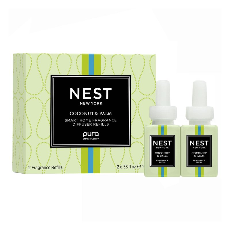 NEST New York Smart Home Fragrance Diffuser Refill Smart Vials, Coconut & Palm - Set of 2 - Designed for NEST x Pura 3 and NEST x Pura 4 Diffusers - Cruelty Free, Vegan