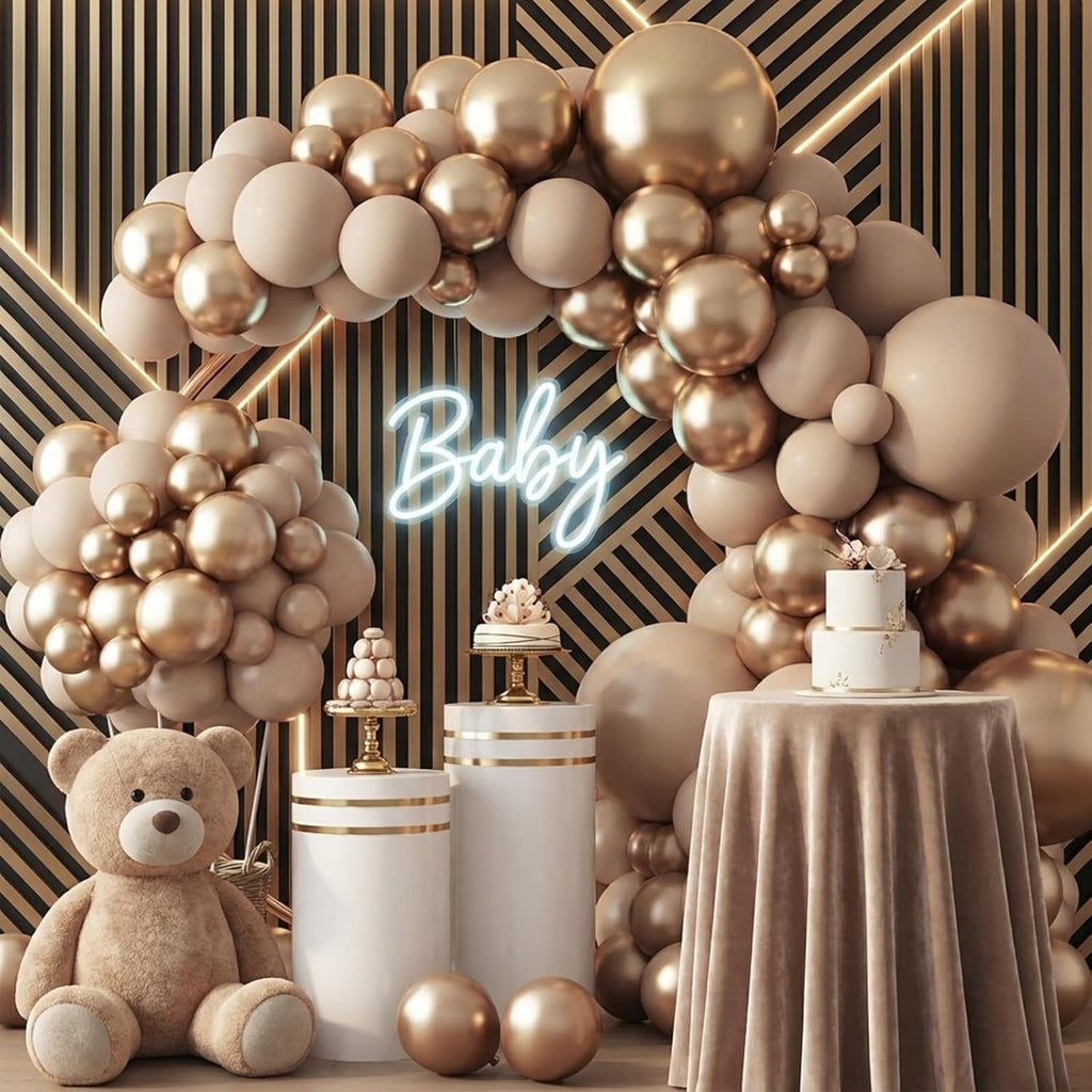 RUBFAC Chrome Gold Balloons - 129-Piece Latex Metallic Balloon Garland Kit for Weddings & Birthdays