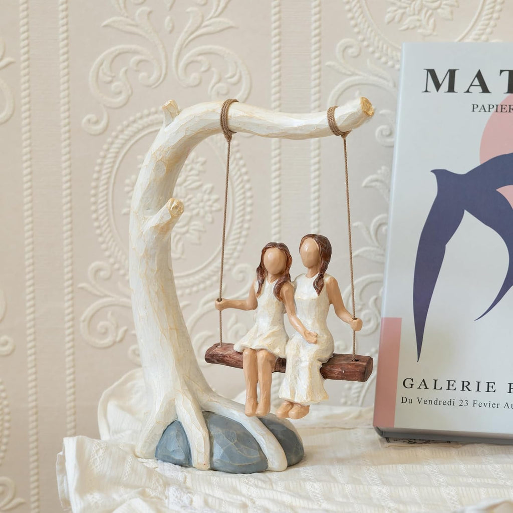 Regine Switzerland Mother Daughter Sculpted Figurine - Hand-Painted Gift for Mom's Birthday