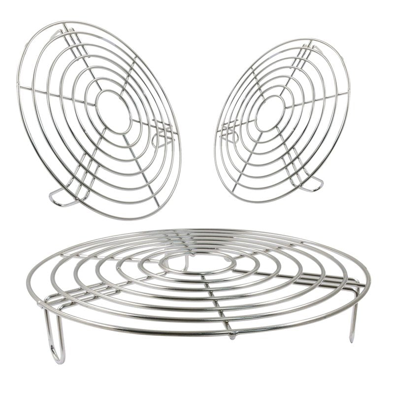 Coufce 3PCS Round Cooling Racks Stainless Steel Steaming Baking Rack Roasting Rack Steamer Rack Fits Air Fryer Stockpot Pressure Cooker Round Cake Pan(9.25",8",6.89")