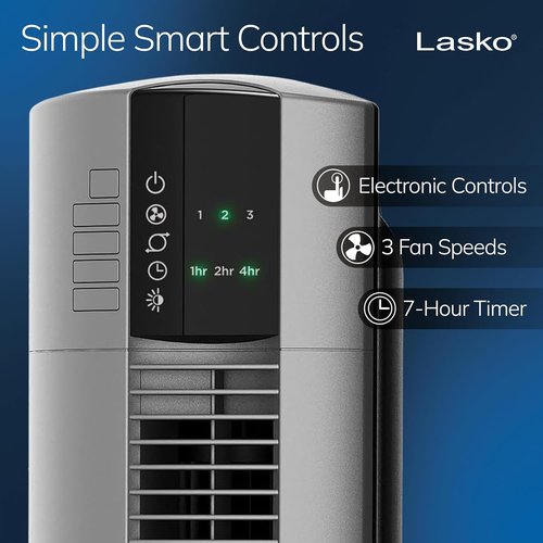 Lasko High-Velocity Tower Fan - Oscillating Design with Remote Control & Timer | 48" Gray, 3 Speeds