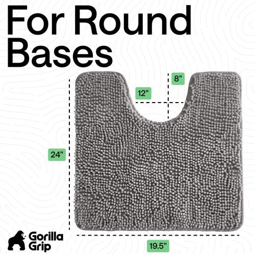 GORILLA GRIP Plush Chenille Bath Rug Mat - Soft Microfiber for Oval Toilet Base, Grey, Machine Washable