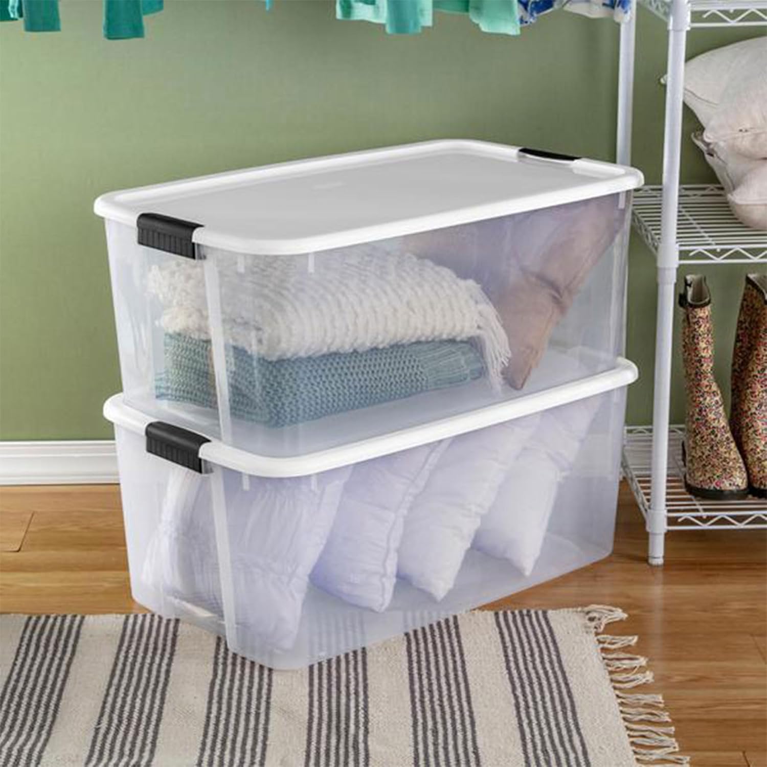 Sterilite 16-Pack Ultra Latching Storage Bins - Heavy-Duty Clear Plastic Containers, 116 Quart
