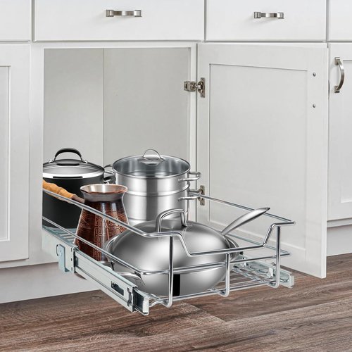 Pull Out Cabinet Organizer 15" W X 22" D, Slide Out Drawers For Kitchen Organizers and Storage, Pull Out Drawers For Cabinets Capacity Heavy Duty Caddy, Cabinet Shelves Chrome-Plated, Bathroom Pantry
