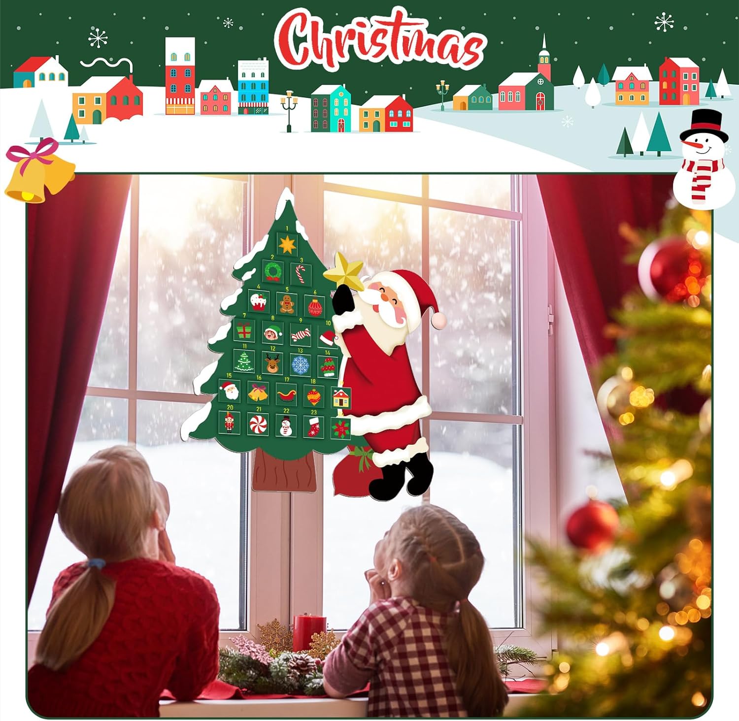 Watersay Christmas Tree Advent Calendar - Reusable Felt Countdown with 24 Pockets for Kids | Holiday Wall Decor