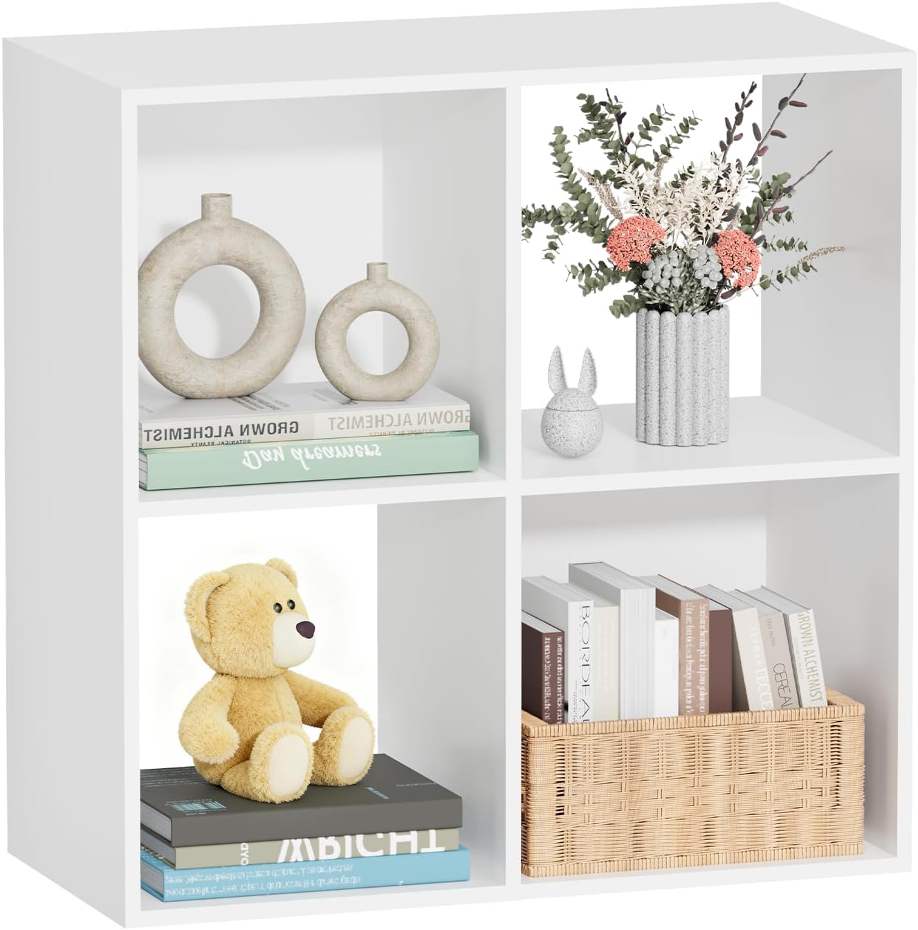 4 Cube Storage Organizer by [Brand Name] - Stylish Bookcase with Open Back for Bedroom & Home Office (White)